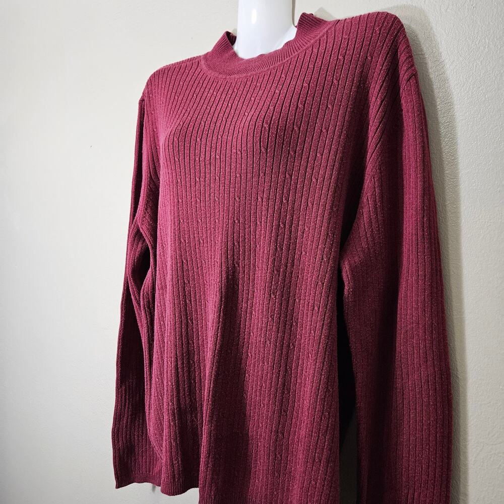 Vintage Laura Scott Burgundy RibbedKnit XL MockNeck Sweater Classic Normcore 90s